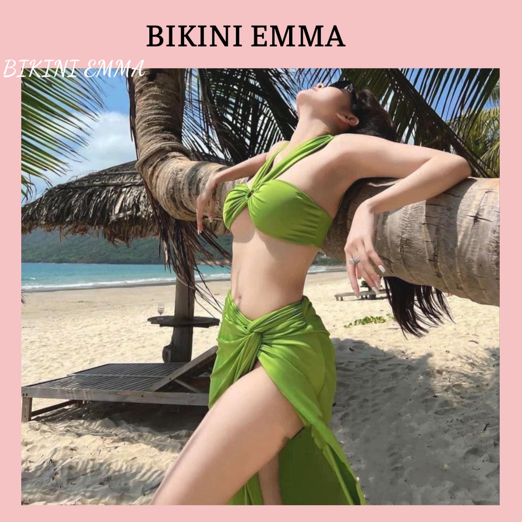 Set Bikini 3 Món Hồ ngọc Hà, Váy Dài Chấm Gót Hàng 2 Lớp (hình thật, Video shop tự quay)