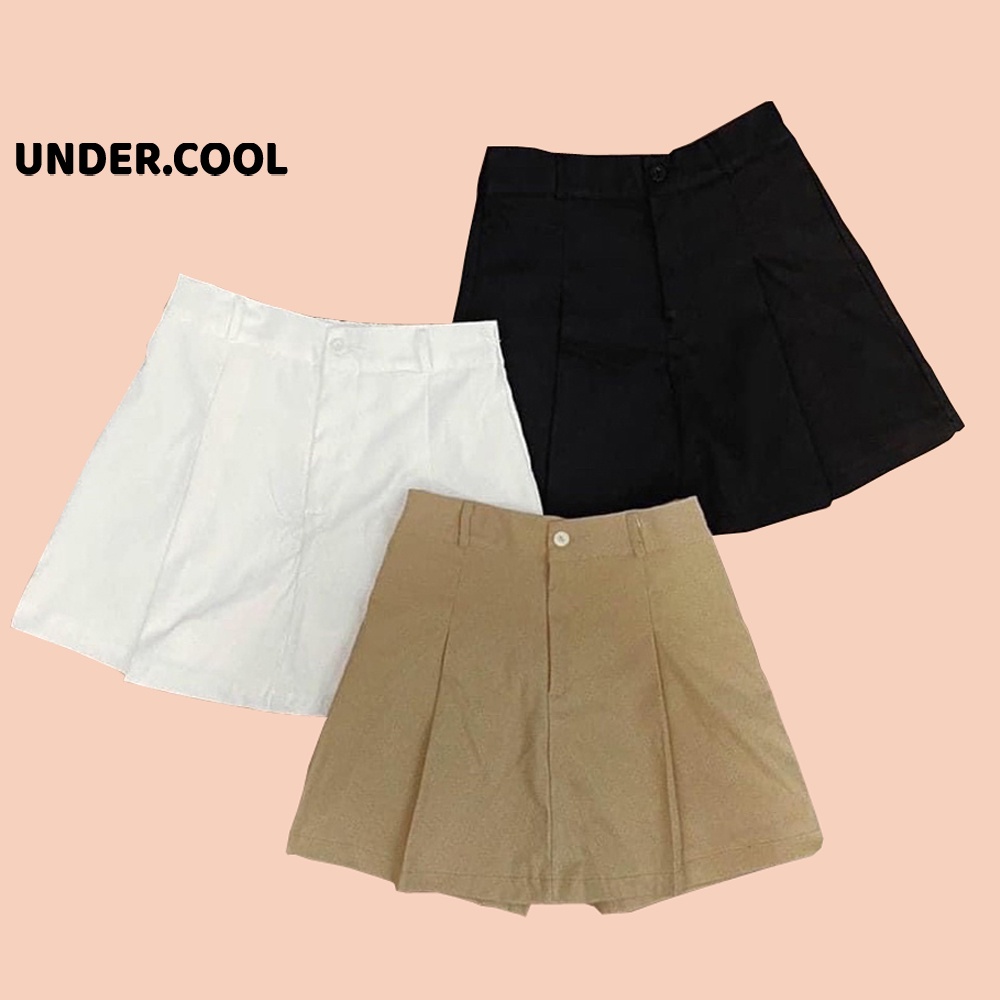 Chân Váy UNDERCOOL Kaki Jean Basic Dáng Chữ A Lưng Cao Xếp Ly Nhẹ