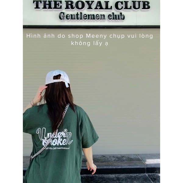 Áo Thun Xanh Lá UNDERBROKEN Nữ Meenystore - Phông Tay Lỡ Dáng Rộng Tay Bồng In Chữ, Vintage Chất Cotton Khô Chuẩn 3158