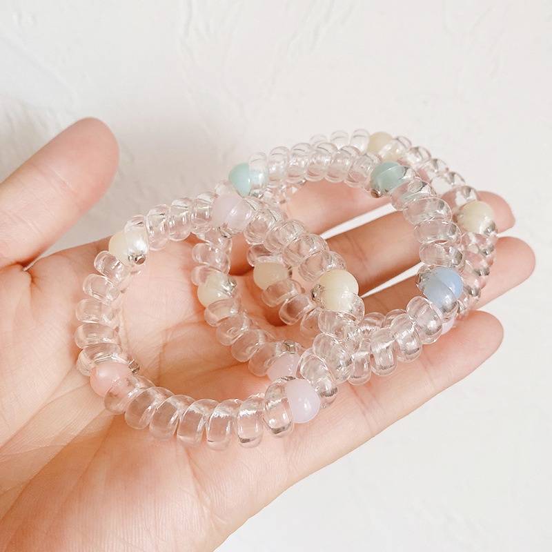 Dây Cột Tóc Trong Suốt Xâu Hạt Hình Hello Kitty Thời Trang Cho Nữ