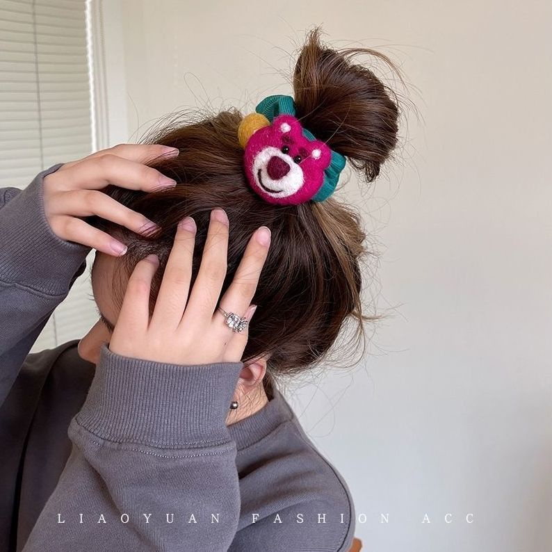 Dây Cột Tóc Vải Len Nỉ Hình Gấu / Dâu Tây Dễ Thương Thời Trang 2