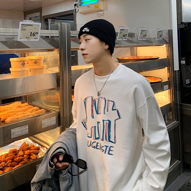 Áo thun tay dài dáng rộng in họa tiết graffiti phong cách Nhật Bản thời trang cho nam size M-5XL