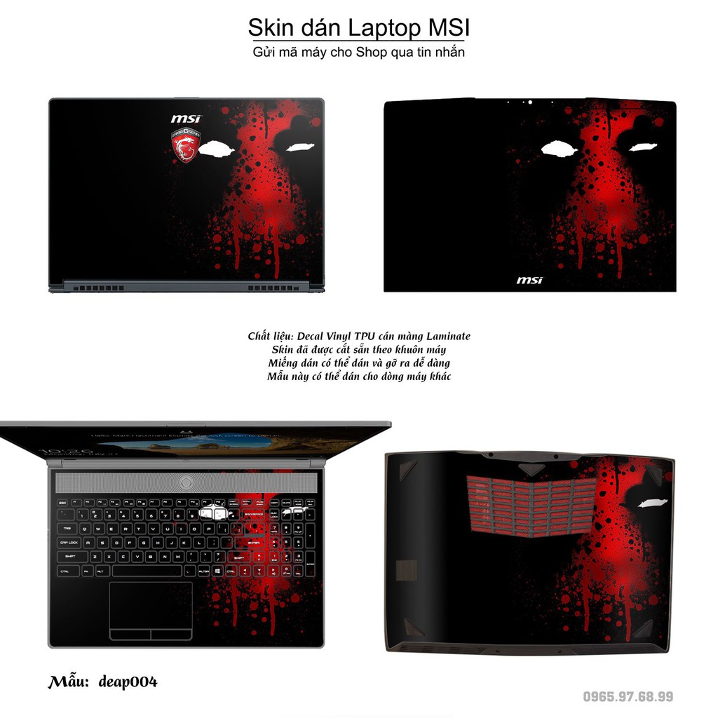 Skin dán Laptop MSI in hình Deadpool (inbox mã máy cho Shop)