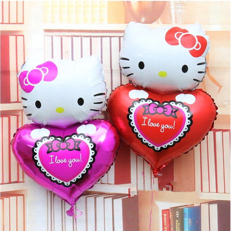 Bong bóng màng nhôm hình mèo Hello Kitty dễ thương dùng để trang trí tiệc sinh nhật