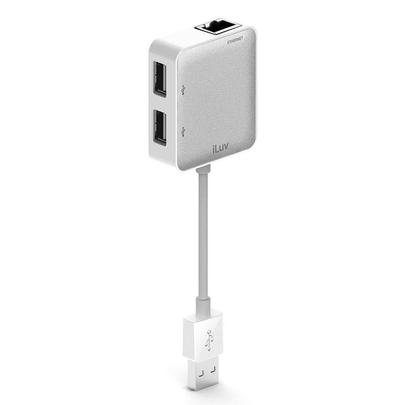 Cáp kết nối iLuv USB Ethernet Adapter with 2 USB ports - trắng