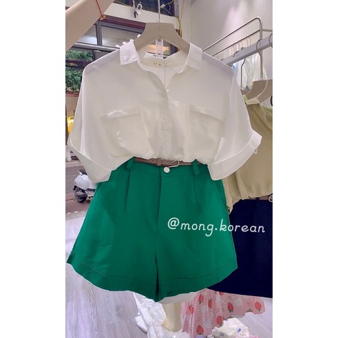 Set áo Sơ mi lụa trắng quần xanh