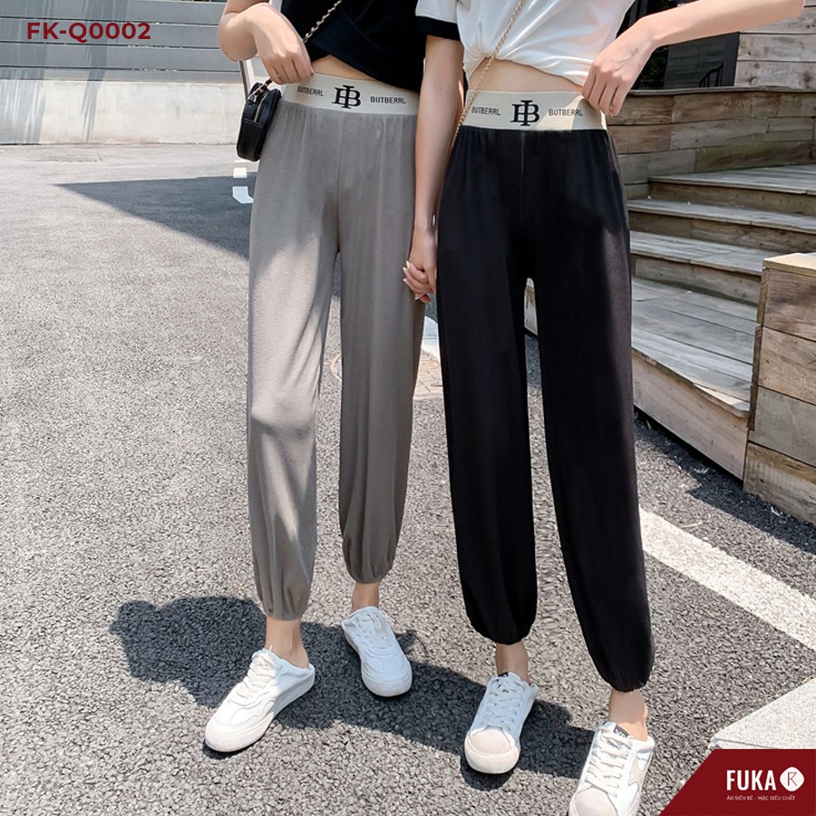 Quần ống rộng nữ FUKA - Quần jogger nữ cạp cao có chữ form rộng siêu xinh