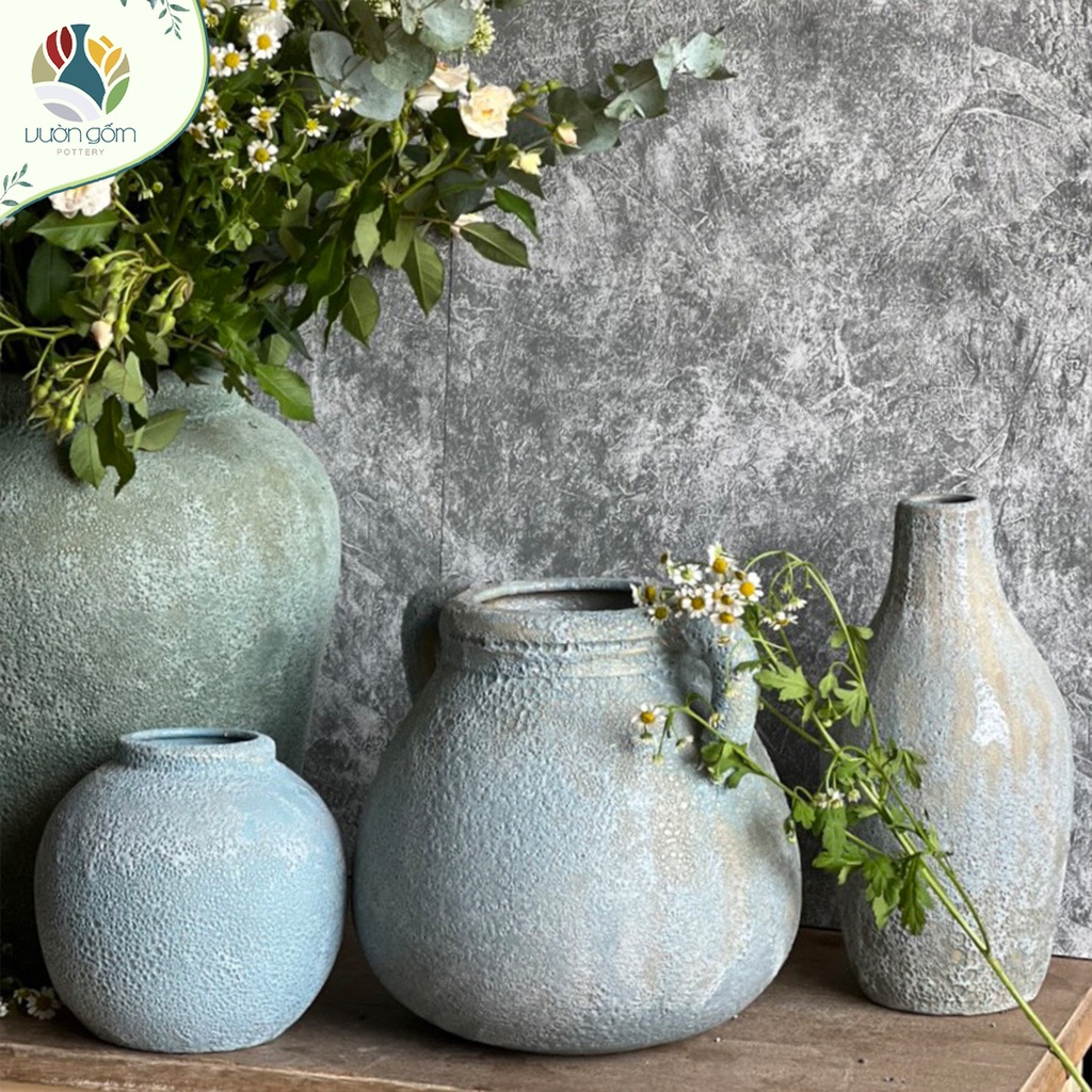 Bình hoa gốm xuất khẩu Atlantis màu xanh dương decor trang trí Vườn Gốm - The Garden