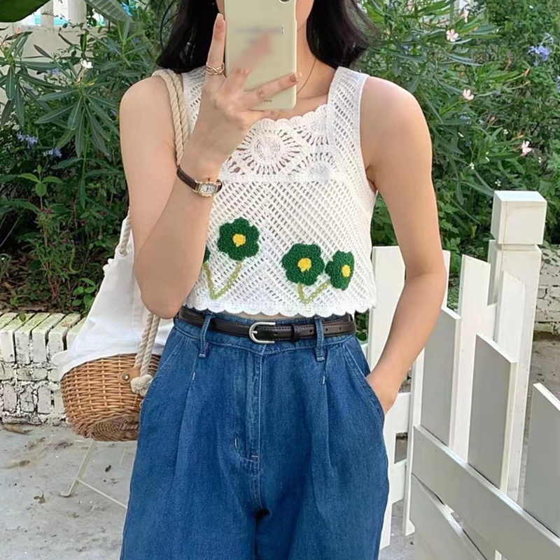 Áo Dệt Kim Không Tay Dáng Ôm Thêu Hoa Phong Cách Boho Thời Trang Cho Nữ