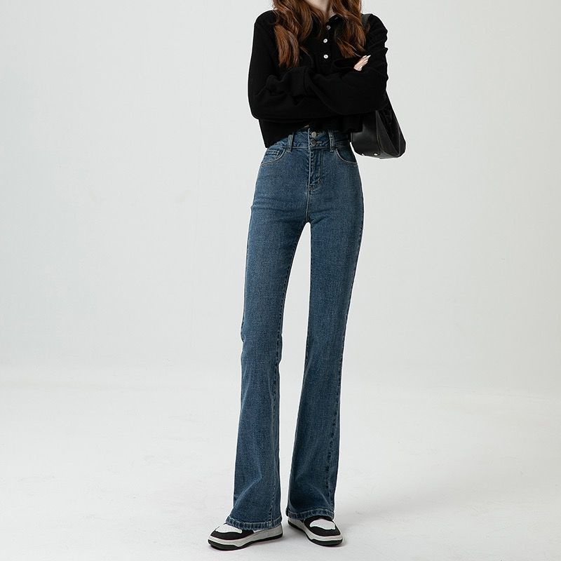 Quần Jean Ống Loe Lưng Cao Dáng Ôm Dễ Phối Đồ Thời Trang Mùa Xuân Mới 2022 Cho Bạn Gái