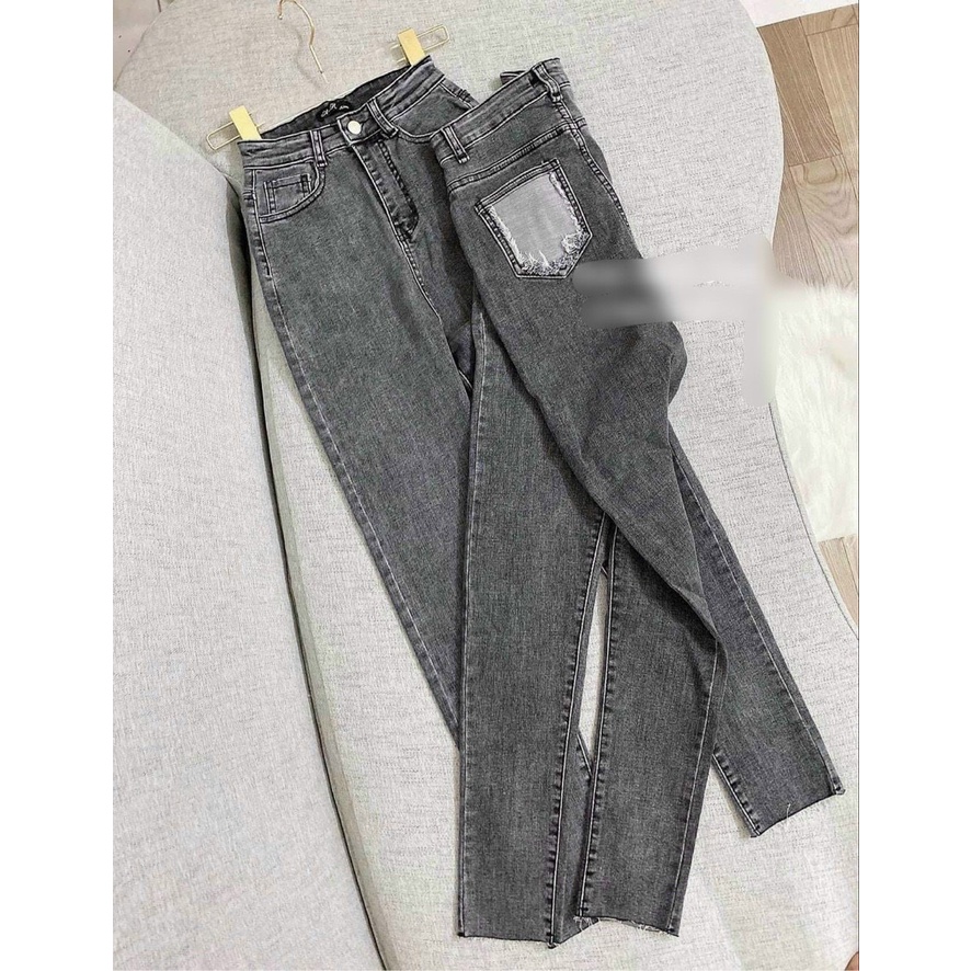 Quần TOPSHOP XÁM nữ rách đùi - Quần skinny jean ôm nữ xám HOT TREND  lưng cao quảng châu gấu tua co dãn FREESHIP