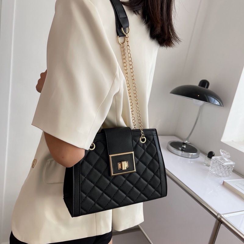 Túi Đeo JASMIN NOIR Chéo Nắp Gập Họa Tiết Caro Phối Dây Xích Thời Trang Cho Nữ