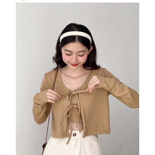 sét áo dây buộc nơ khoác tay dài thời trang tiểu thư hàn quốc xinh (có sẵn)