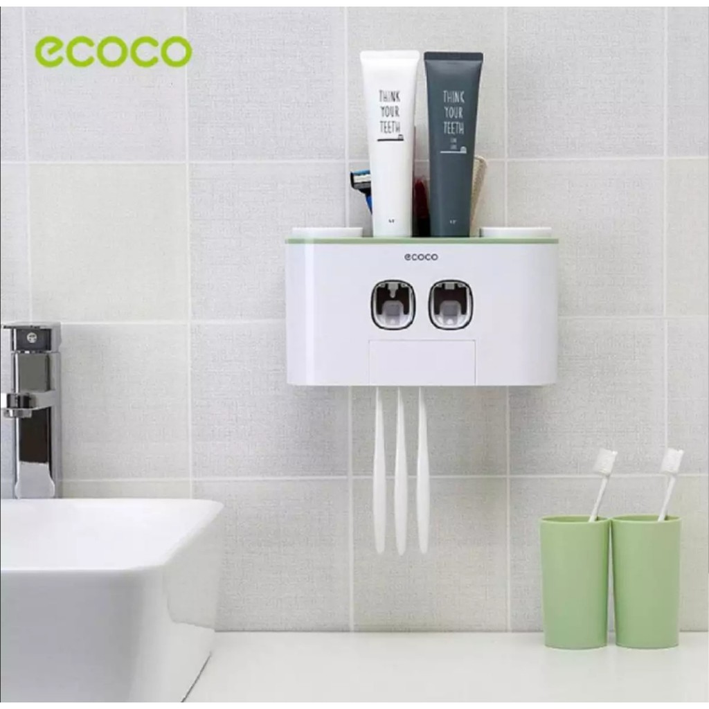 Bộ nhả kem đánh răng, lấy kem đánh răng tự động ECOCO cao cấp kèm miếng dán cường lực và 4 cốc đánh răng sang trọng