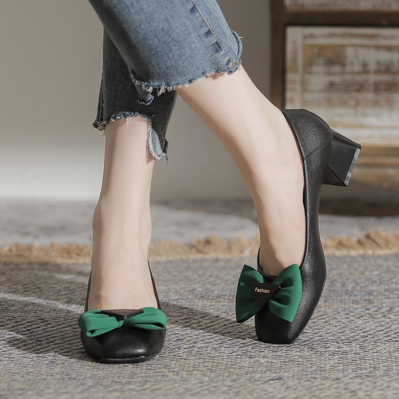 Giày Cao Gót Da Mềm Mũi Vuông Thoải Mái Phong Cách Hàn Quốc Cho Nữ Size 34-40