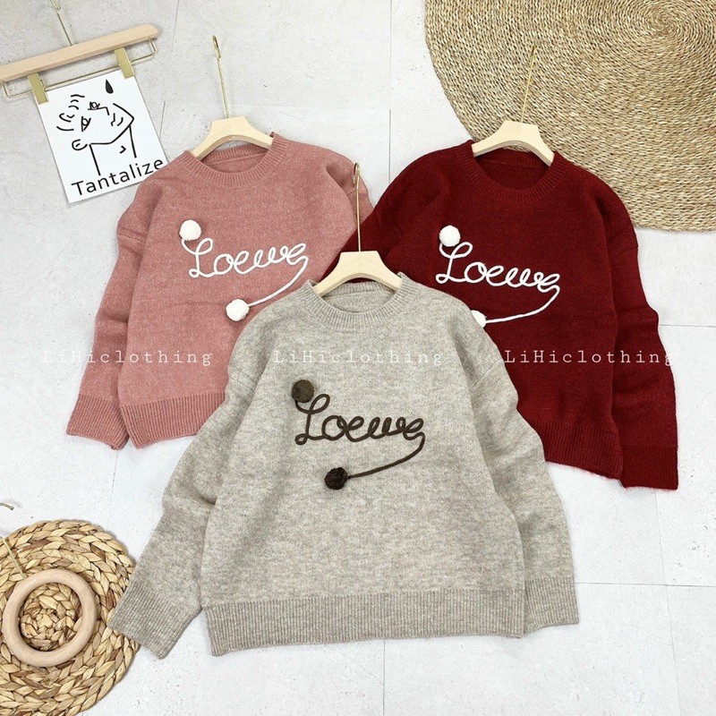 BÁN SỈ ÁO LEN CỤC BÔNG 3 MÀU HỒNG BE ĐỎ CHO NỮ