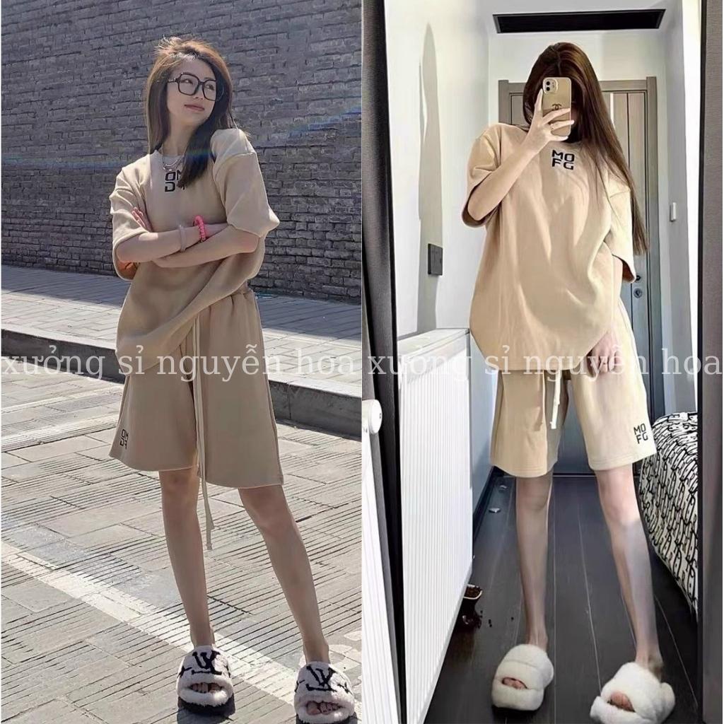 sét bộ áo thun thêu chữ mofg form rộng kèm quần đùi dây rút phong cách hàn quốc trẻ động xưởng sỉ nguyễn hoa