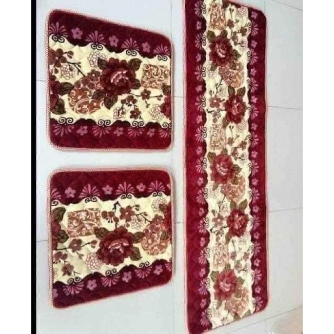 BỘ 3 THẢM GHẾ NỈ NHUNG HOA HỒNG 1 GHẾ DÀI - 2 GHẾ VUÔNG 50X50