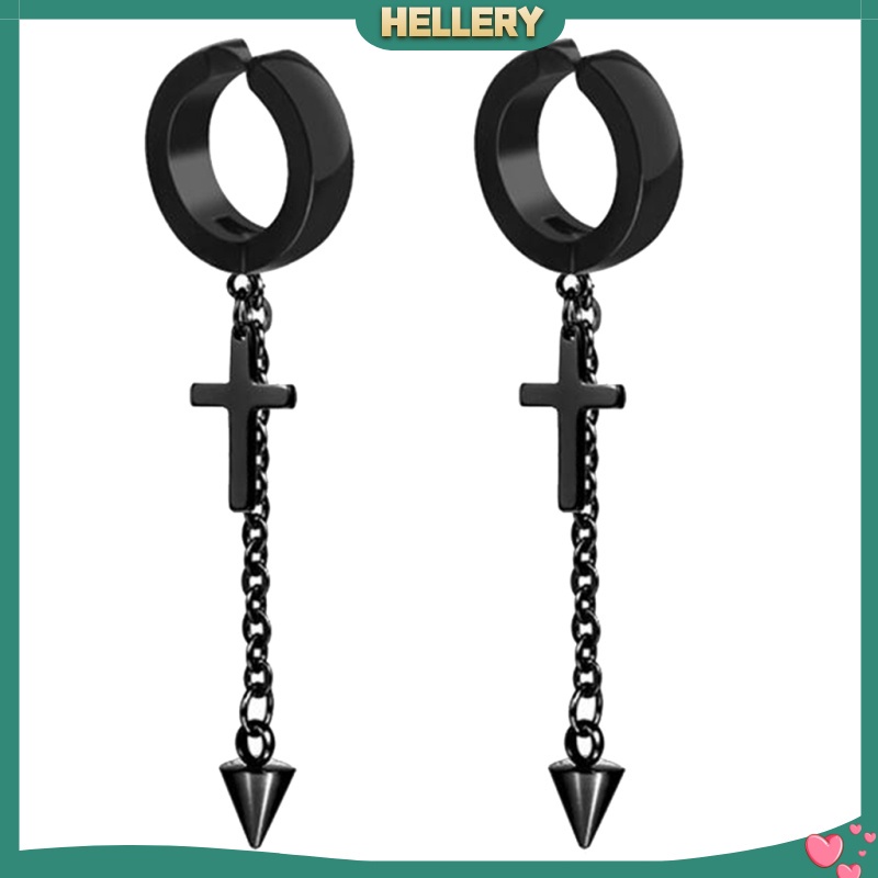 Khuyên kẹp vành tai dáng dài không cần xỏ lỗ mặt hình Thánh giá phong cách punk cho nam và nữ