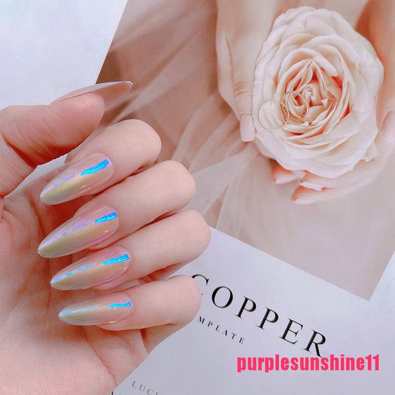 24pcs Aurora False Nails French nail tips Press On Fake Nails Pointed Exte