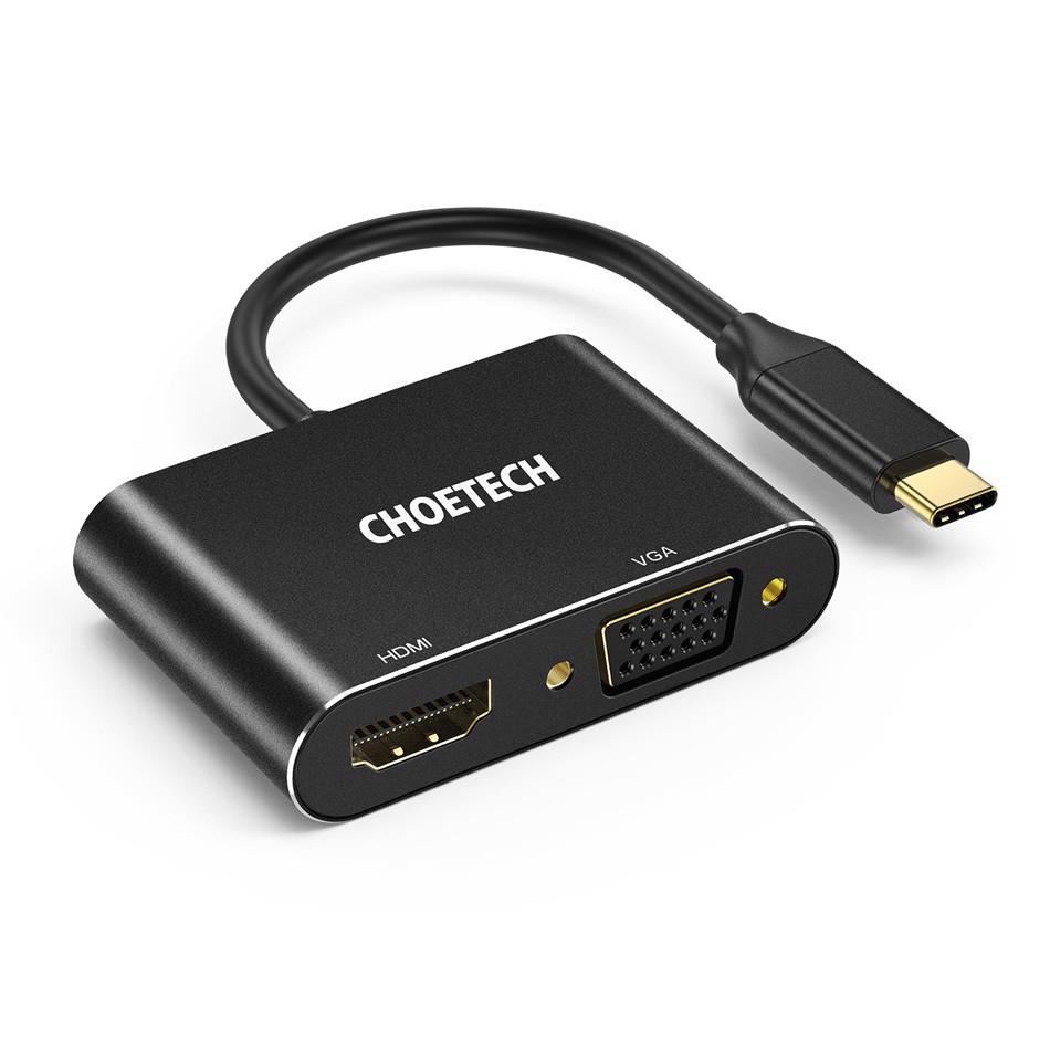 Hub chia cổng đa năng 2 in 1 Type-C ra VGA Full HD & HDMI chuẩn 4K hiệu CHOETECH M07BK dành cho Macbook Pro / Smartphone