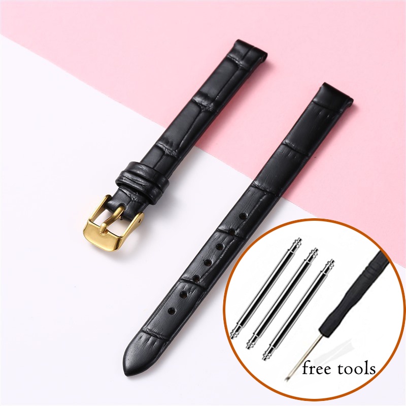 Dây Đeo Đồng Hồ Bằng Da Thật Mỏng Có Khóa Màu Vàng 8mm-20mm