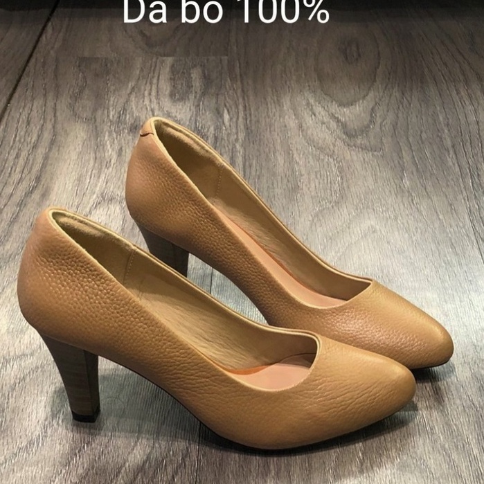 Giày cao gót nữ 7p gót nhọn mũi tròn da bò mềm êm chân LUNASHOES 9047 bảo hành 2 năm ảnh thật chụp tại cửa hàng