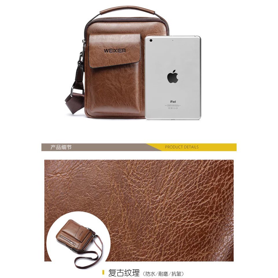Túi chéo bao tử nam &amp; nữ unisex đeo vai xách đeo bụng đẹp đi chơi, đi học chất da WEIXIER IPAD  | steven