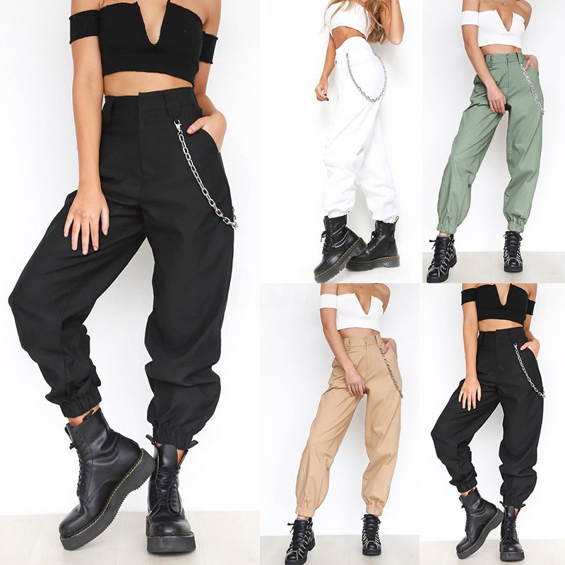 Quần dài lưng cao ống túm phong cách hip hop cho nữ | BigBuy360 - bigbuy360.vn