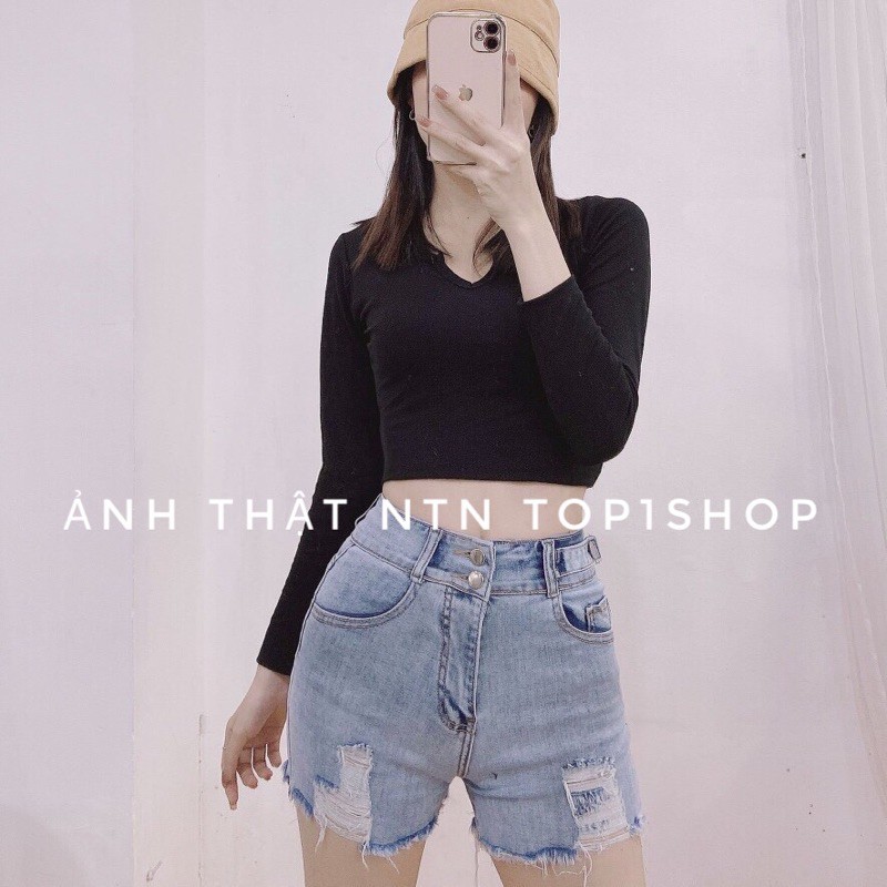 Áo Tay Dài Croptop body Cổ V (al)