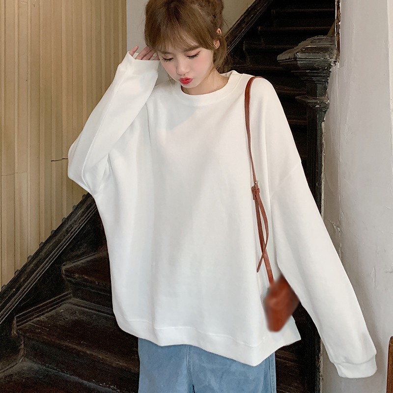Áo Sweater Form Rộng Màu Trơn Thời Trang Cho Nữ