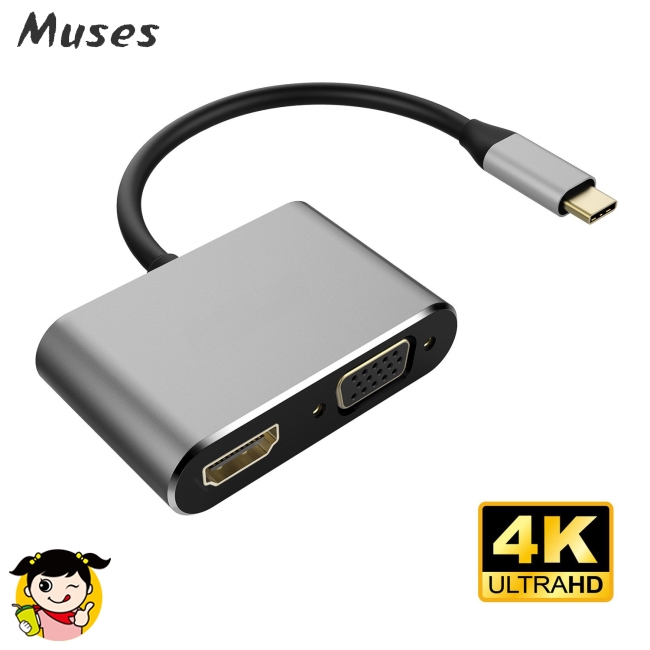 Bộ chuyển đổi USB 3.1 Type-C sang HDMI VGA 2 trong 1 VGA HDMI 4K UHD điều hợp hiển thị màn hình kép