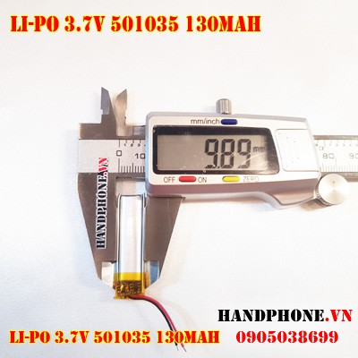 Pin Li-Po 3.7V 501035 130mAh (Lithium Polymer) cho tai nghe Bluetooth, máy ghi âm, máy nghe nhạc, thiết bị điện tử