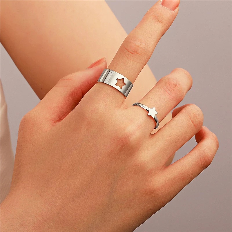 Bộ 2 Nhẫn Hở Thiết Kế Đơn Giản Thời Trang Cho Nam Và Nữ