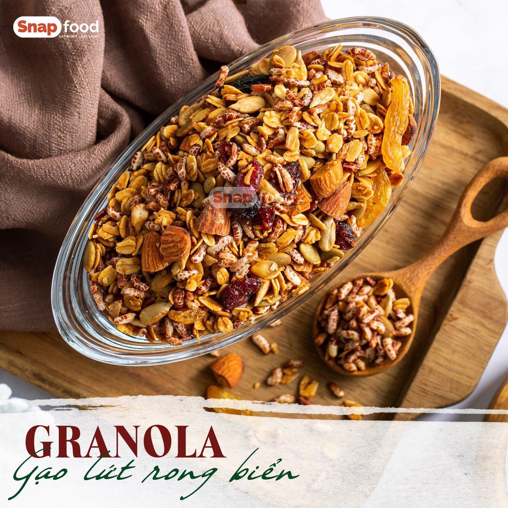 Ngũ cốc GIẢM CÂN - Ngũ cốc ăn liền - Granola gạo lứt rong biển (500gr) - Snap Food