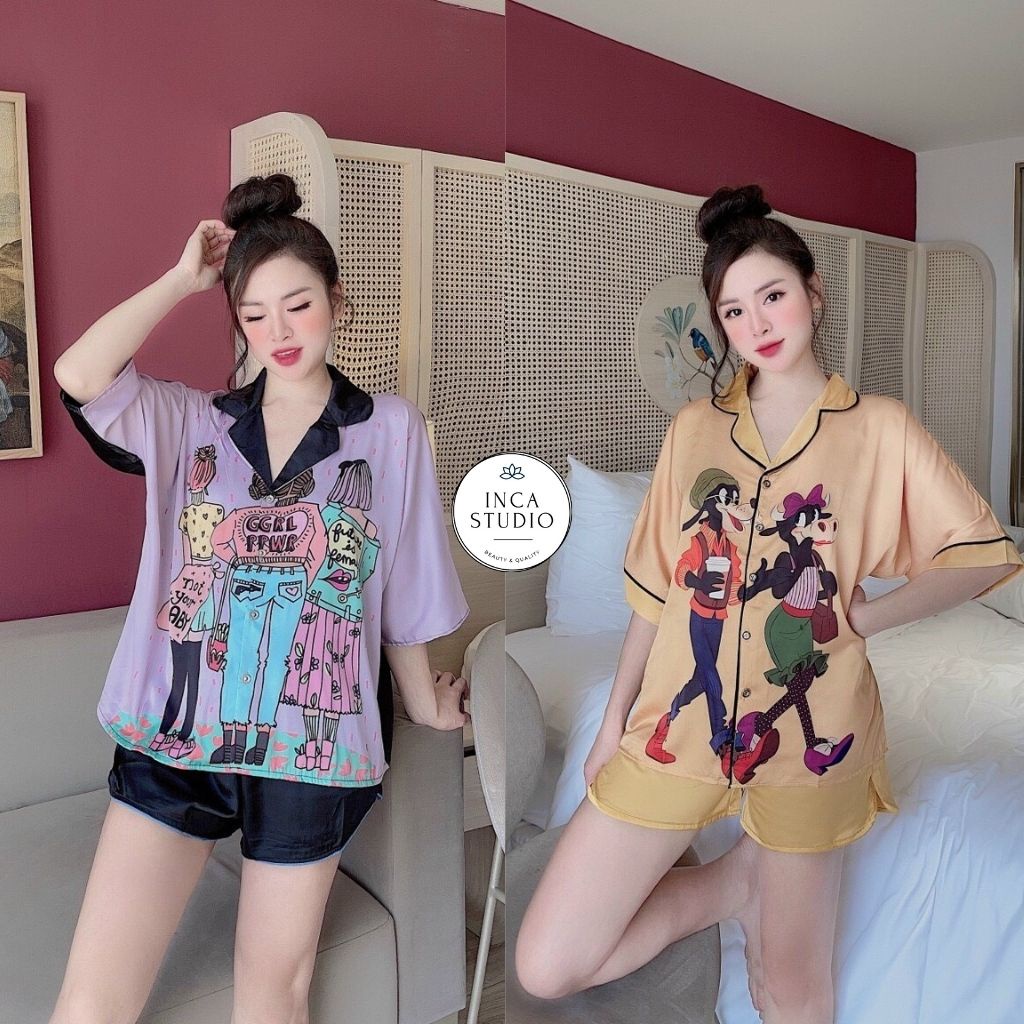 (Hàng loại 1) Đồ ngủ Pyjama lụa cao cấp INCA 06- Free size dưới 60kg, Chất Lụa thoáng mát