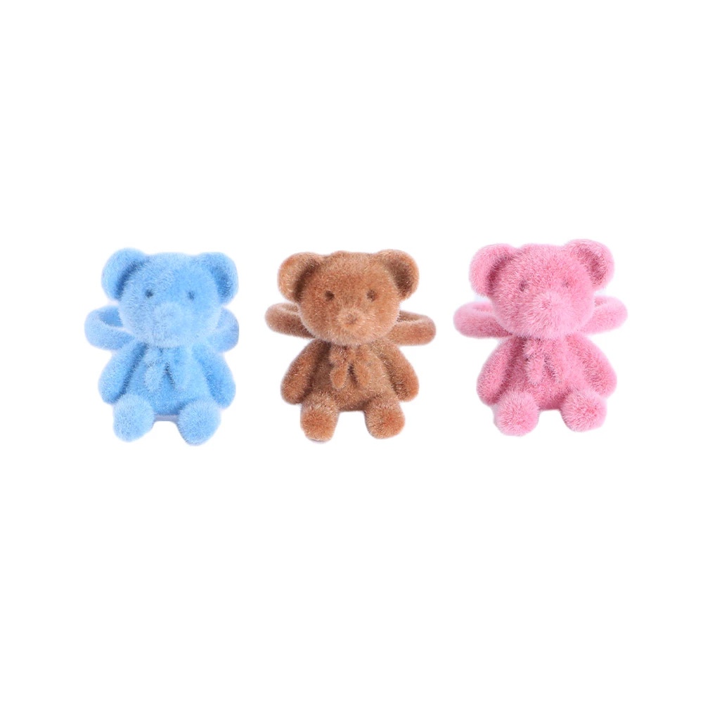 Nhẫn mở ba chiều bằng vải nhung hình gấu đáng yêu có thể điều chỉnh phong cách thời trang thu đông dành cho nữ