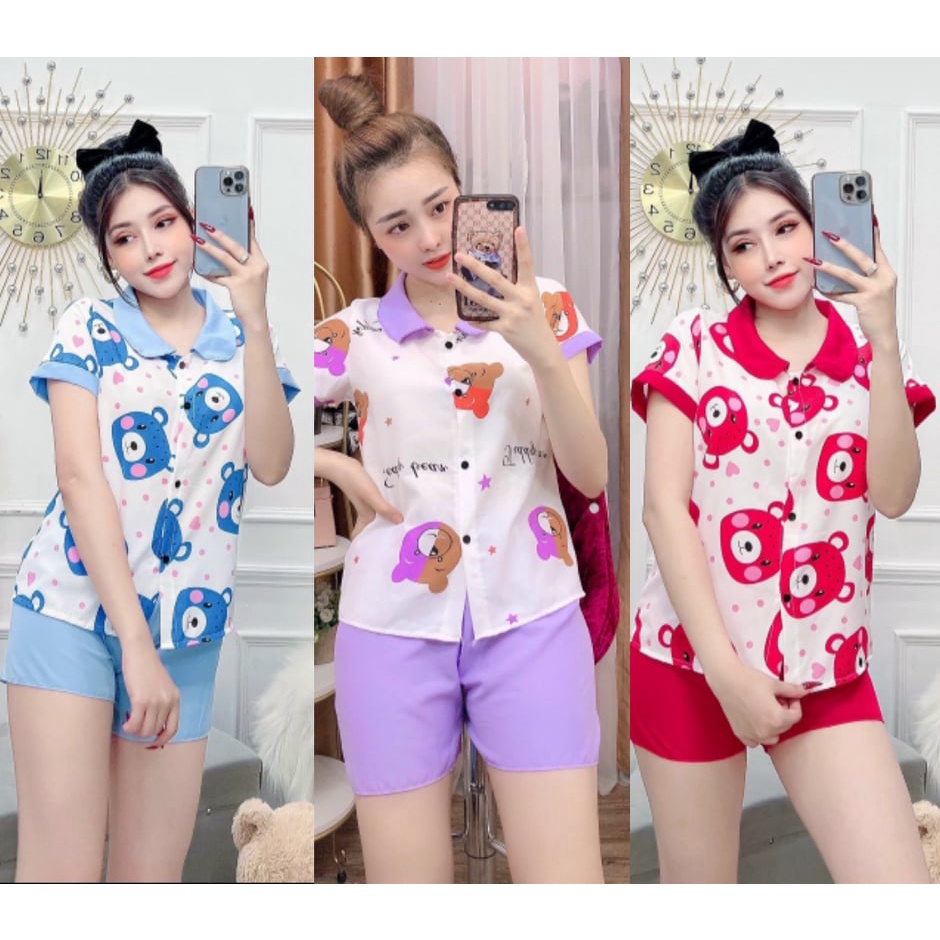 Bộ Pijama kate , tay ngắn quần đùi (ảnh thật)