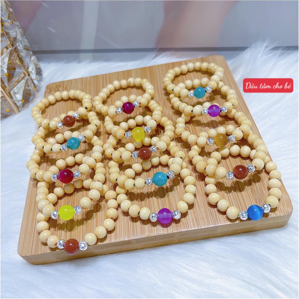 Vòng dâu tằm mix hạt bạc 990 và hạt đá nhỏ màu sắc cho bé mang may mắn, bình an- TleeJewelry