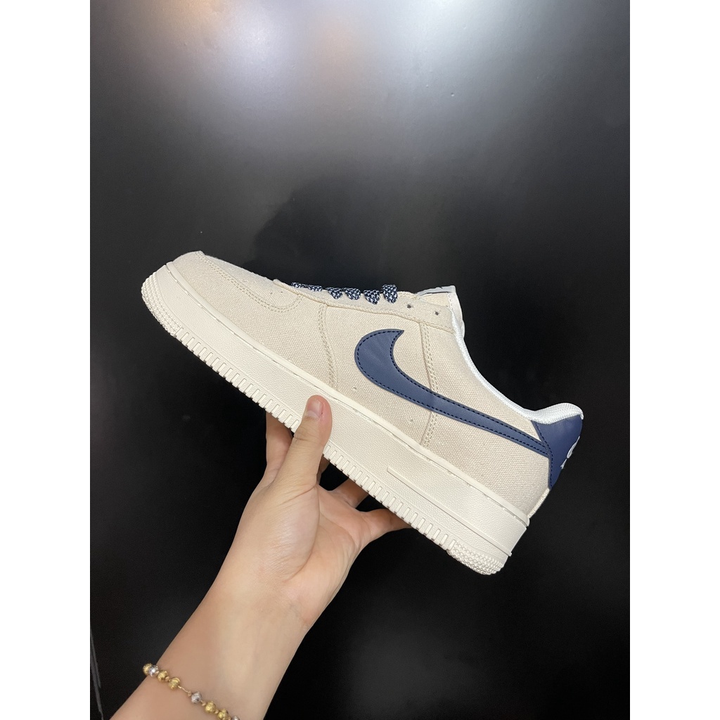 Giày AF1 B.eige deep blue vải G.a.i D.ầ.u phiên bản cao cấp. AF1 kem vạch xanh than. | BigBuy360 - bigbuy360.vn