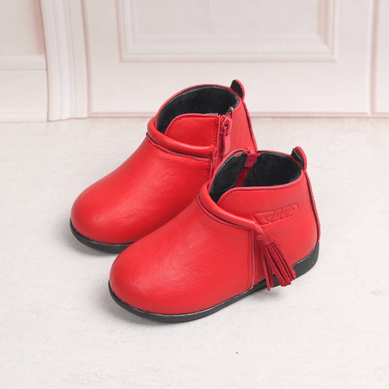 Giày Công Chúa Chất Liệu Da Cotton Phối Tua Rua Thời Trang Thu Đông Cho Bé Gái 1-3 Tuổi 5 Tuổi