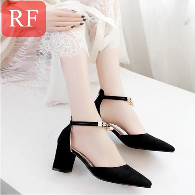 [Mã FASHIONG10 giảm 10k đơn 50k] Giày cao gót vuông RF 7 phân bít mũi đen cổ hạt châu CG-0330 | WebRaoVat - webraovat.net.vn