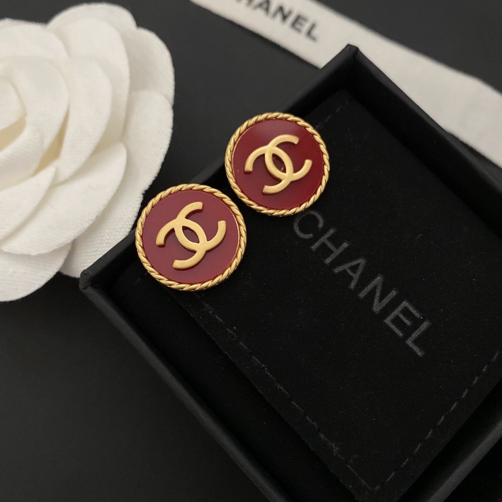 Khuyên tai hình tròn kiểu treo bằng bạc 925 mặt hình logo CC thời trang Hàn Quốc đơn giản cho nữ