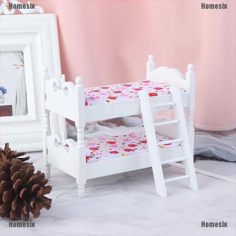 [HoMSI] 1:12 Dollhouse Kids Mini Bunk Bed Toy Bedroom Model for Children Doll Accessery SUU