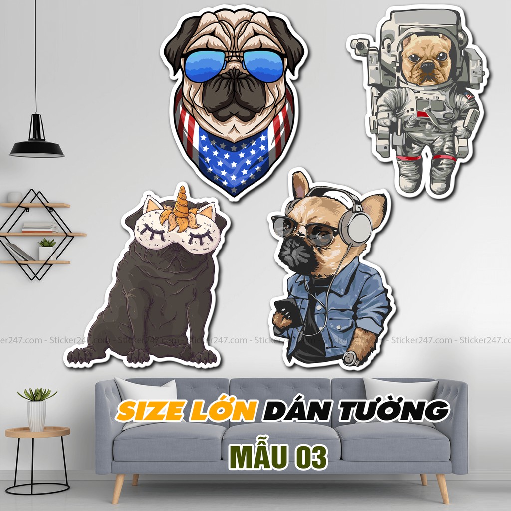 Sticker Cool Dog khổ lớn 🌈𝑭𝒓𝒆𝒆𝒔𝒉𝒊𝒑 hình dán Size lớn trang trí quán cà phê, trà sữa, quán ăn, nhà ở, dán tường