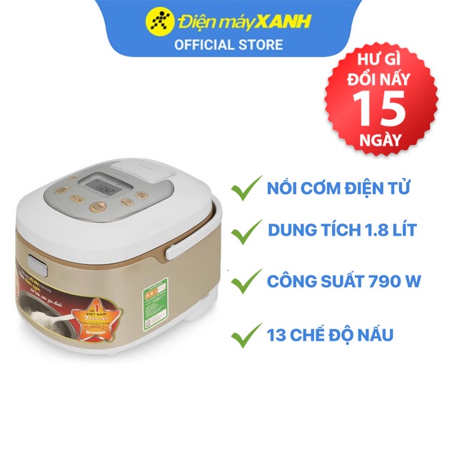 Nồi cơm điệnđiện tử Sharp KS-TH18-GL 1.8 lít  790 W lòng nồi chống dính - Chính hãng BH 12 tháng