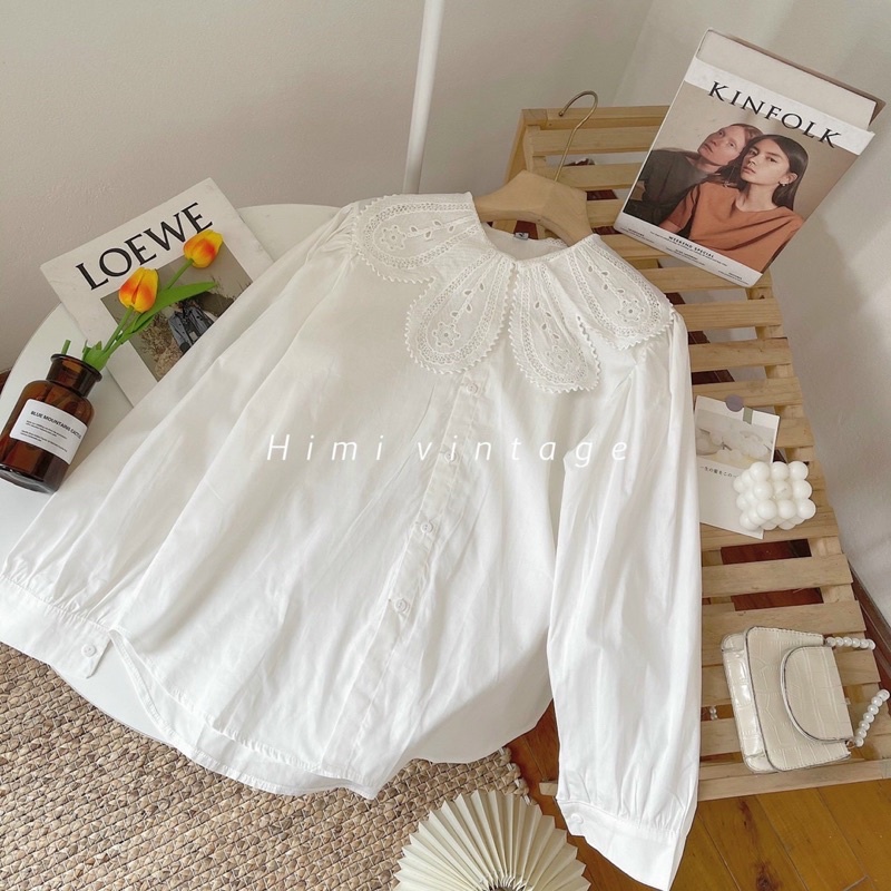 Áo Kiểu Tay Bồng Vintage Cổ Ren Siêu Xinh A24, Áo Sơ Mi Bánh Bèo Ulzzang Nữ Ảnh Thật Lekemqc 🦋