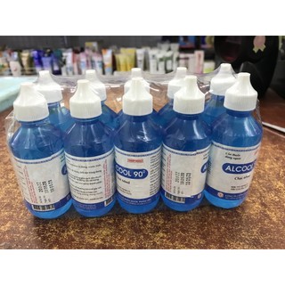 1 lốc gồm 10 chai cồn 90 độ, chai 60ml màu xanh, của OPC