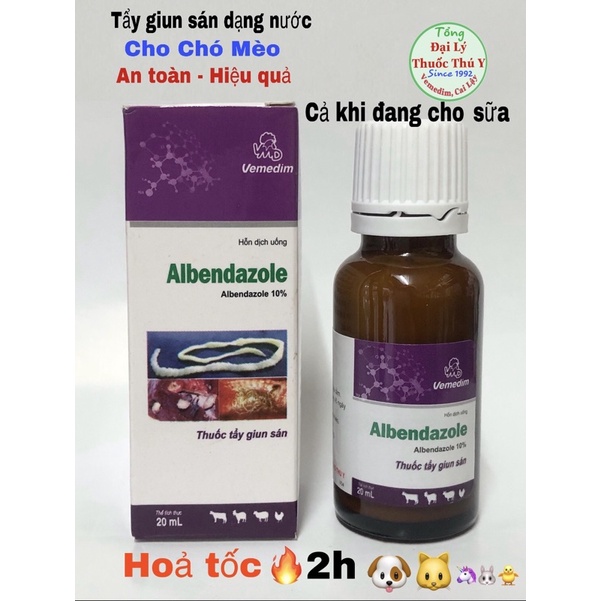 loại bỏ giun sán dạng nước 20ml albendazole vemedim, khoẻ mạnh đường tiêu hoá