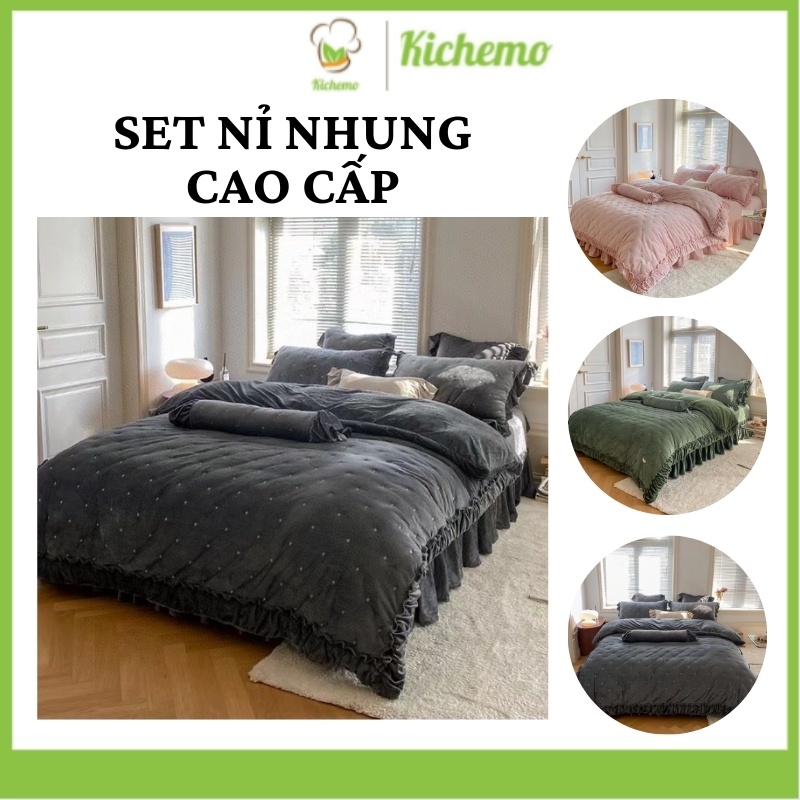 BỘ CHĂN GA GỐI  NỈ NHUNG CAO CẤP GA PHỦ 5 MÓN PHONG CÁCH HÀN QUỐC